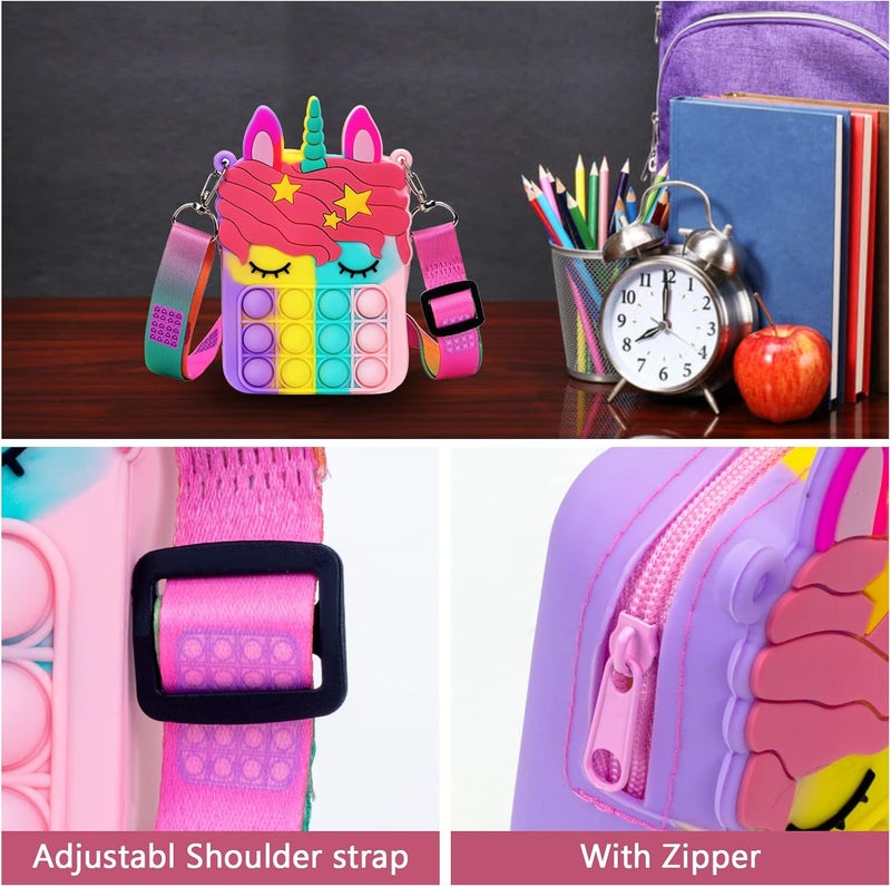 civan Small Pop Purse,Unicorn Pop Purse for Girl Boy and Women Pop Bag with Unicorn Pop Toy,Shoulder Bag Fidget Toys Pop Fidget Backpack Toy for ADHD Anxiety School Backpack Silicone Bag Pop for Girls - Image 3